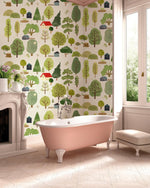 Papier peint mural avec motif de mini arbres cartoon. - Vignette | Mr Papier Peint