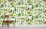 Papier peint mural avec motif de mini arbres cartoon. - Vignette | Mr Papier Peint