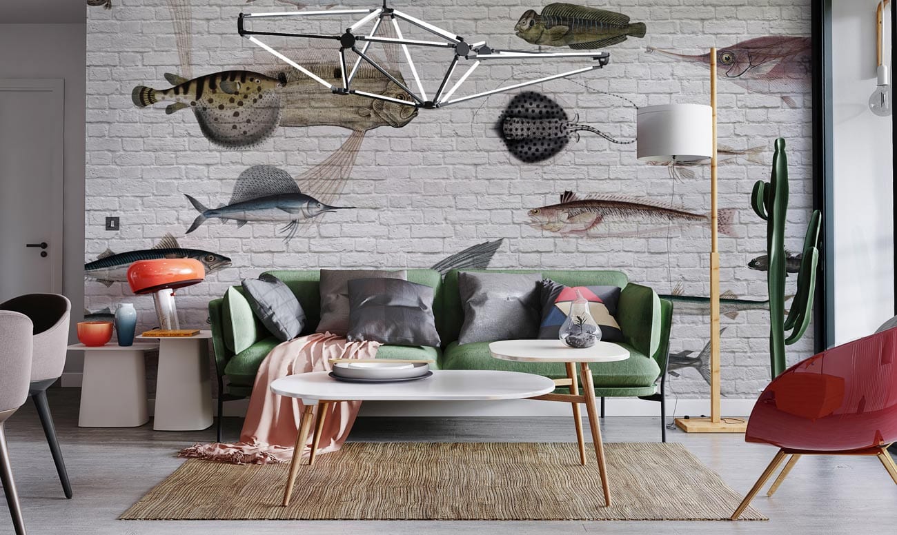 Papier peint mural avec motif de poissons marins - Le meilleur Papier peint panoramique Sur mesure