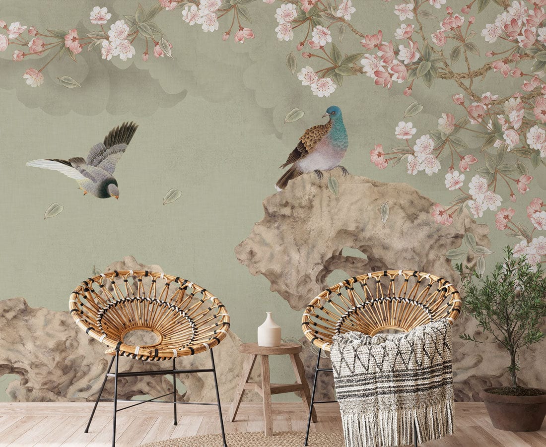 Papier peint mural avec oiseaux parlants - Le meilleur Papier peint panoramique Sur mesure