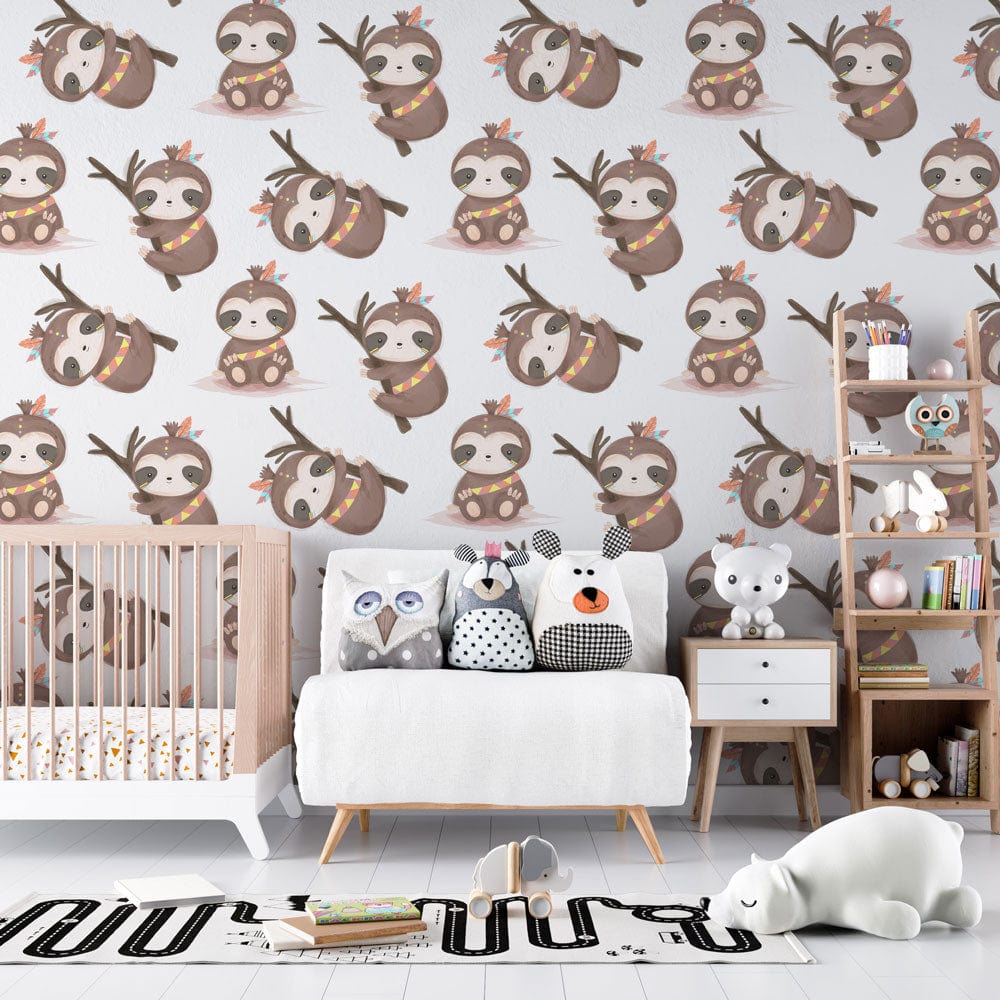 Papier peint mural bébé avec motif paresseux pour chambre de bébé, mural bébé paresseux