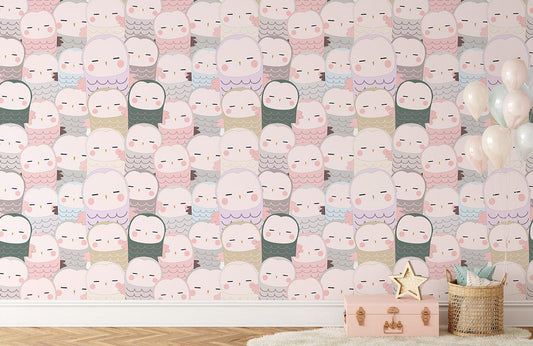 Papier Peint Mural Bébés Chouettes Endormies - Le meilleur Papier peint panoramique Sur mesure