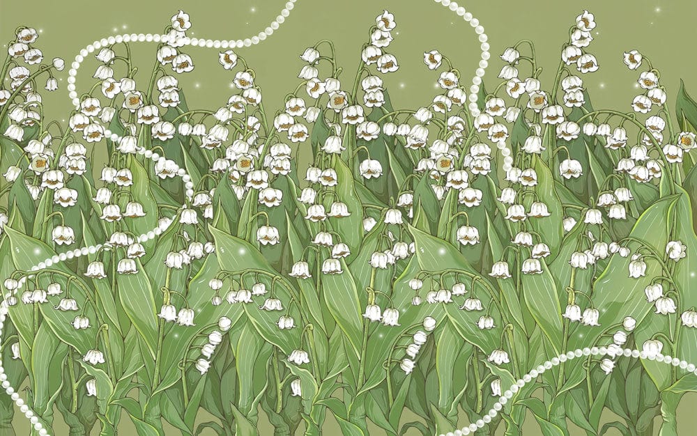 Peinture murale Bellorchid avec champ de lis blanc et perles délicates, mural Bellorchid