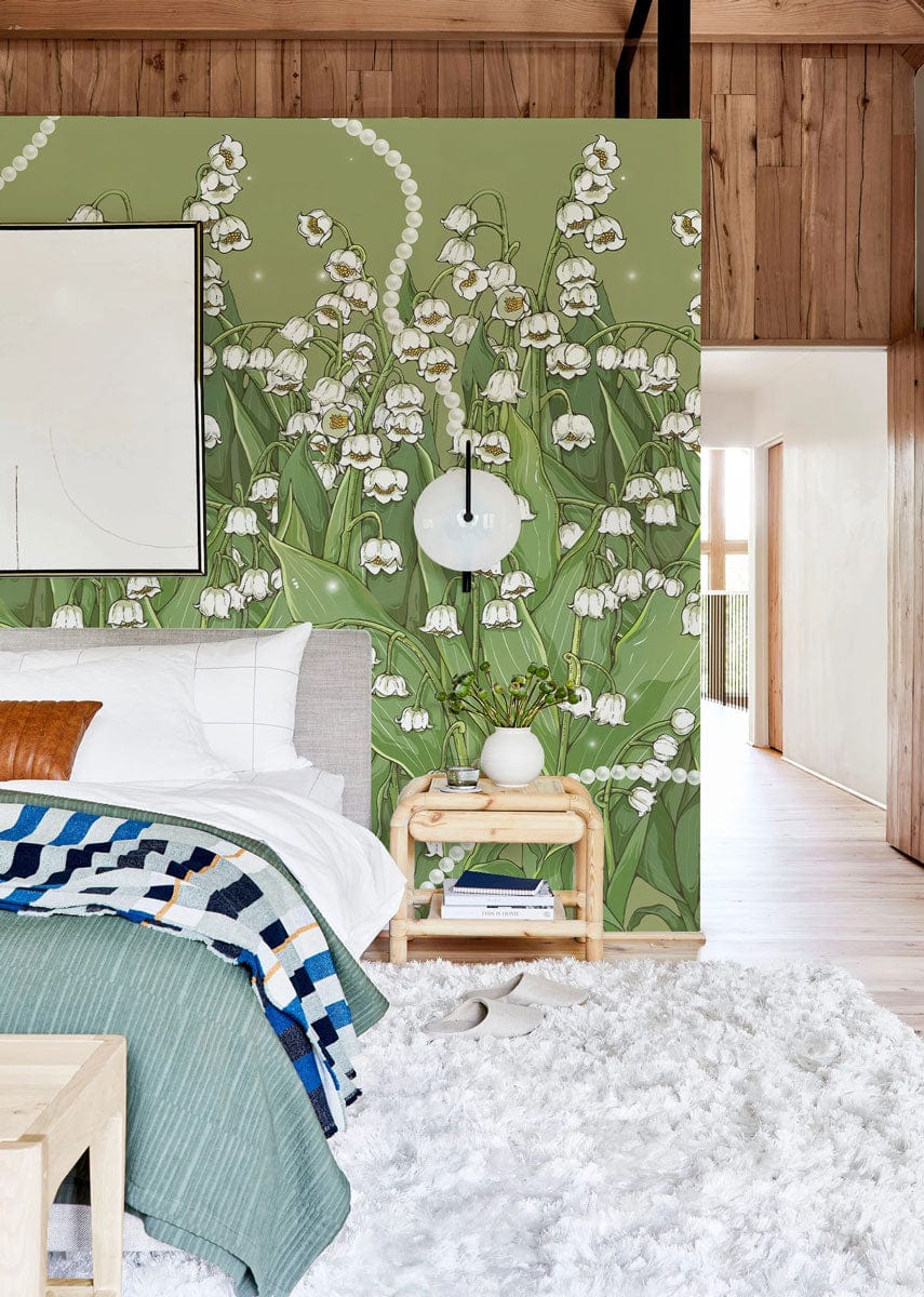 Peint mural Bellorchid, papier peint mural floral vert dans une chambre cozy