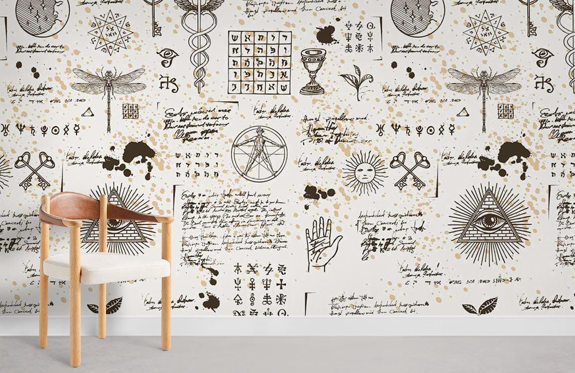 Papier peint mural Cabale Égyptienne avec symboles mystiques et script manuscrit