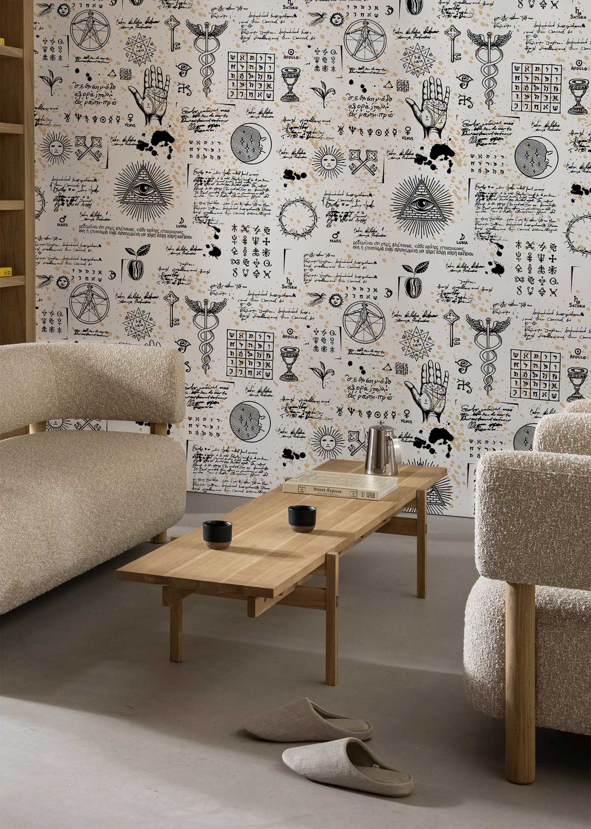 Murale cabale Égyptienne avec symboles occultes pour décoration intérieure