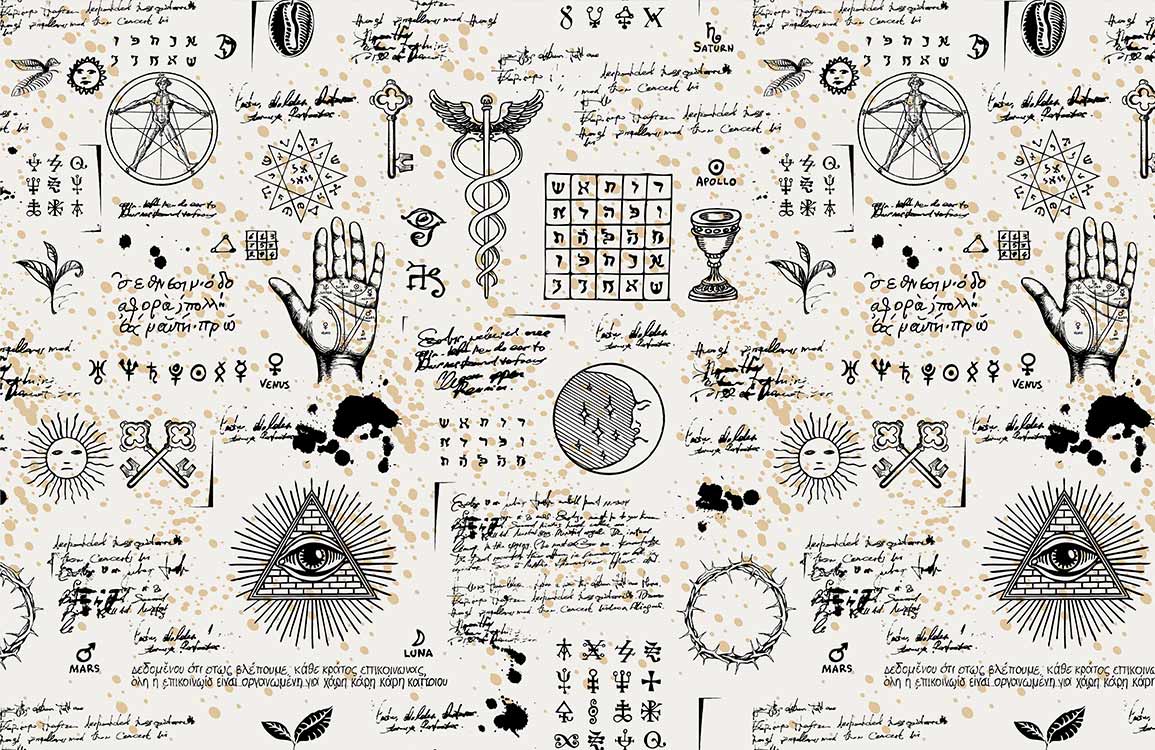 Seamless pattern de symboles mystiques pour le papier peint mural Cabale Égyptienne