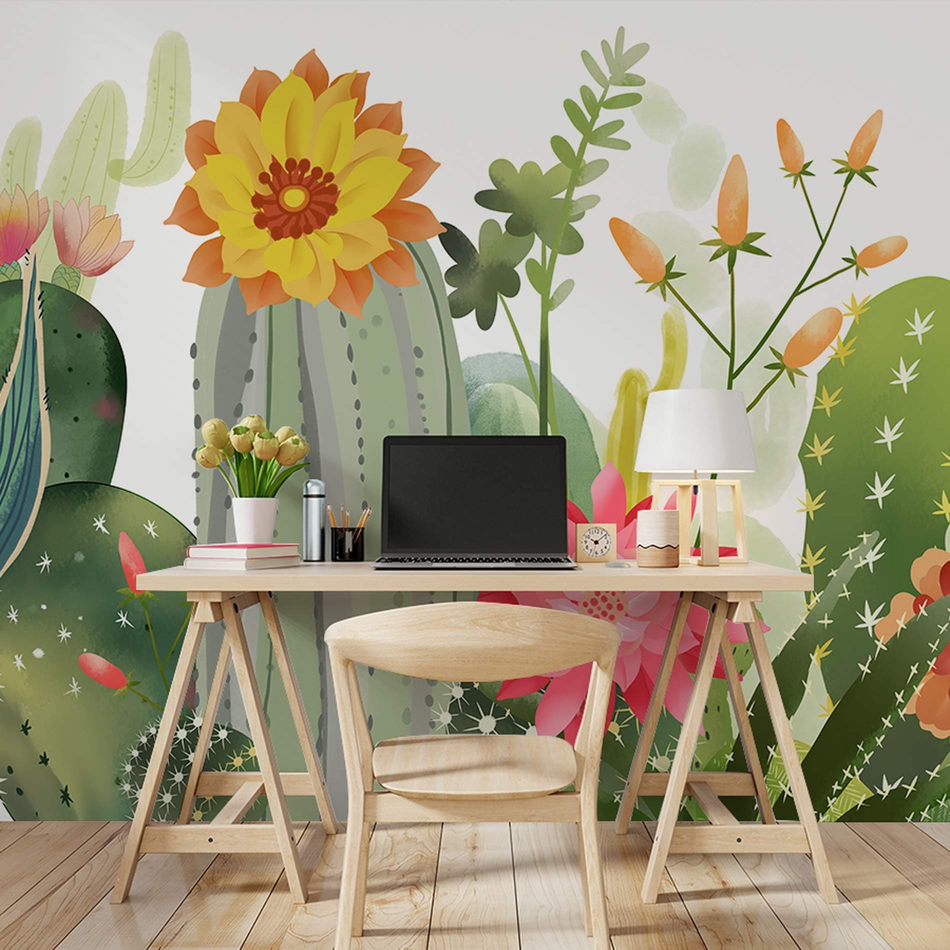 Papier peint mural Cactus et Fleurs - Le meilleur Papier peint panoramique Sur mesure