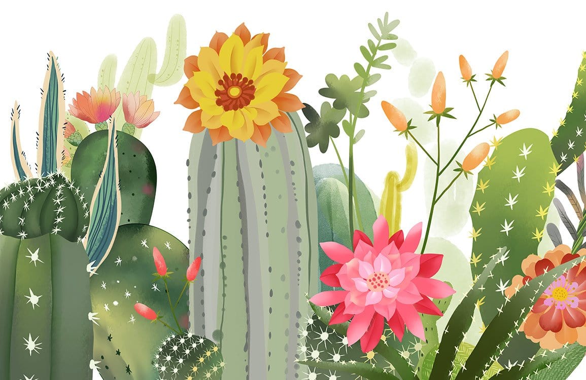 Papier peint mural Cactus et Fleurs - Le meilleur Papier peint panoramique Sur mesure