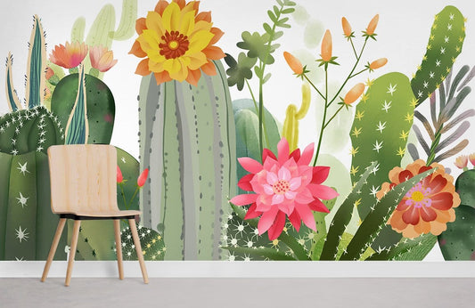 Papier peint mural Cactus et Fleurs - Le meilleur Papier peint panoramique Sur mesure