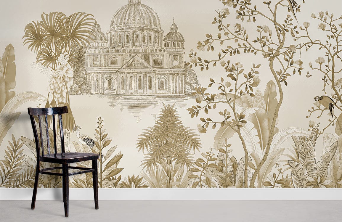 Peint mural capitale avec scène tropicale et architecturale pour papier peint mural