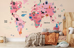 Papier peint mural carte des animaux roses - Vignette | Mr Papier Peint