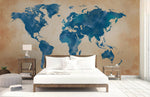 Papier Peint Mural Carte du Monde Aquarelle Bleu Vintage - Vignette | Mr Papier Peint