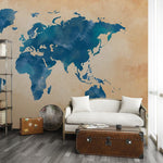 Papier Peint Mural Carte du Monde Aquarelle Bleu Vintage - Vignette | Mr Papier Peint