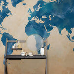 Papier Peint Mural Carte du Monde Aquarelle Bleu Vintage - Vignette | Mr Papier Peint