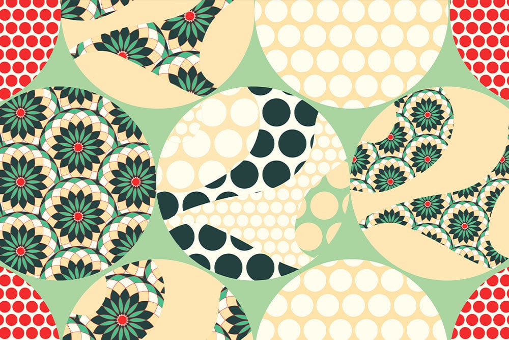 Papier peint mural Cercles Kaléidoscope avec tissu patchwork à motifs circulaires colorés