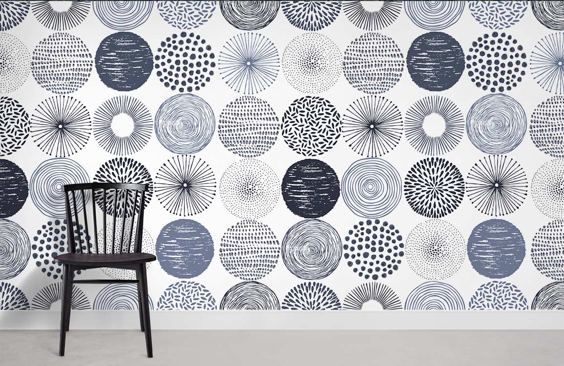 Chaise de salle à manger en bois noir avec dossier à lattes, idéal pour papier peint mural Cercles variés