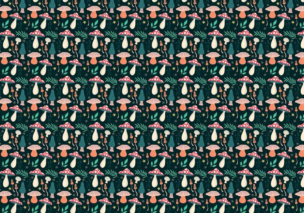 Motif répétitif de champignons et feuillage pour peinture murale champignons Jasper