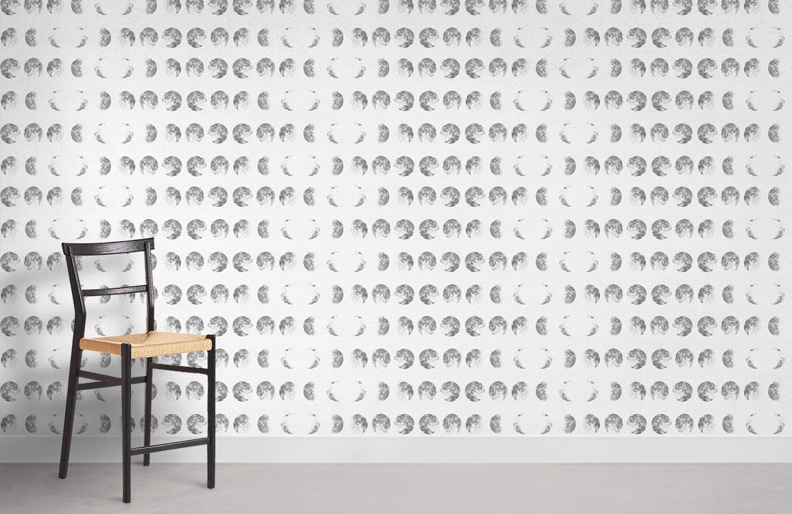Chaise haute en bois noir avec siège tissé pour papier peint mural changements de lune