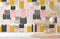 Wallpaper mural chats carrés avec motif répétitif de chats cartoon colorés pour décoration intérieure