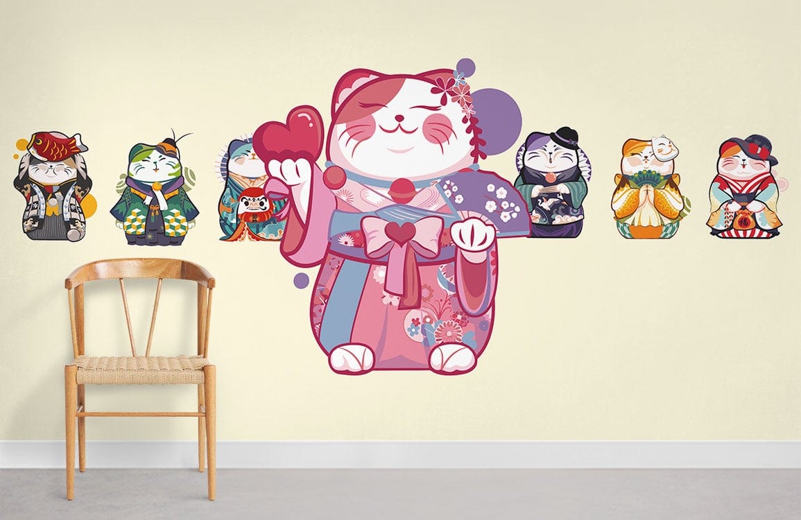 Papier peint mural Chats en Kimono - Le meilleur Papier peint panoramique Sur mesure