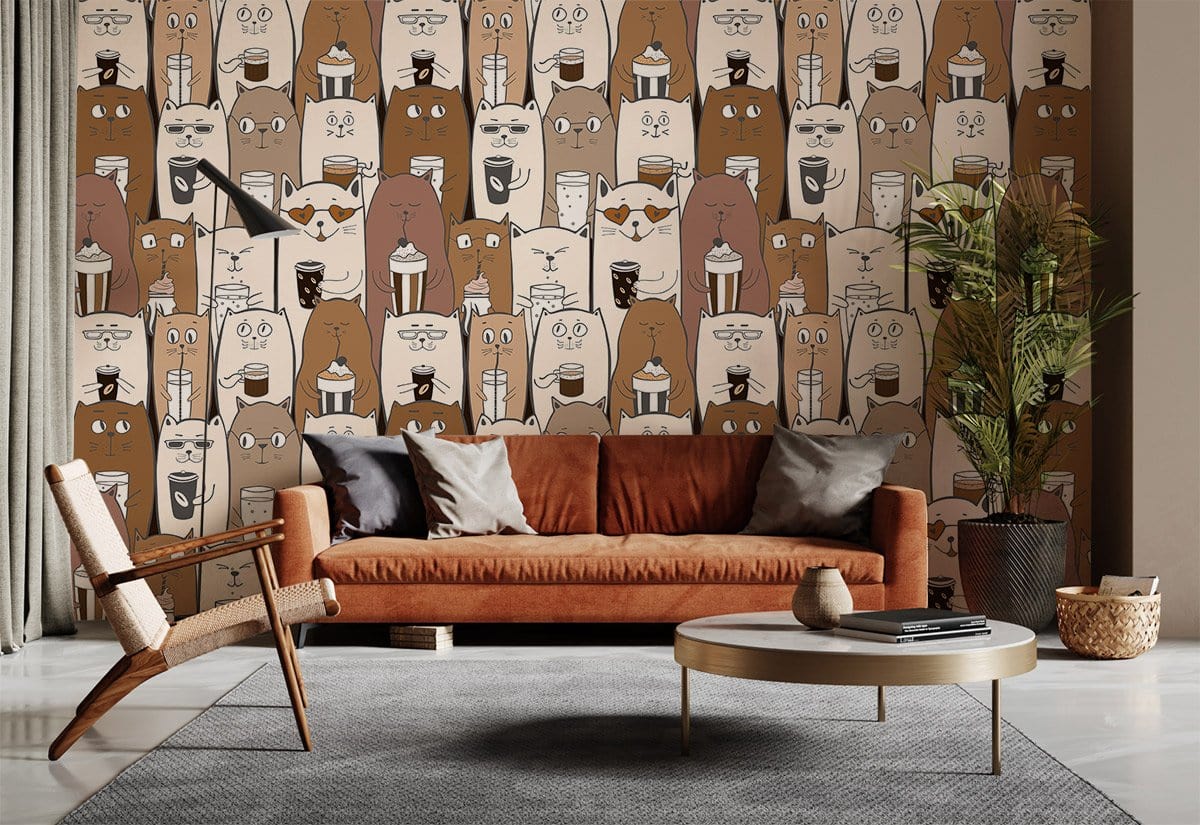 Papier peint mural Chats et Café - Le meilleur Papier peint panoramique Sur mesure