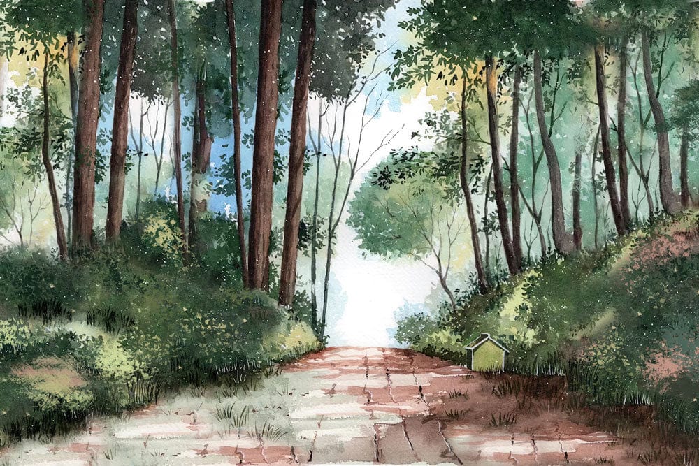Peinture murale forestière avec chemin en brique pour papier peint mural Chemin Forestier