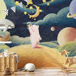 Peint mural Chercheur d’Étoiles ourson rose sur colline céleste - Vignette | Mr Papier Peint