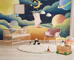 Peint mural Chercheur d’Étoiles ourson rose sur colline céleste - Vignette | Mr Papier Peint