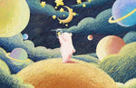 Peint mural Chercheur d’Étoiles ourson rose sur colline céleste - Vignette | Mr Papier Peint