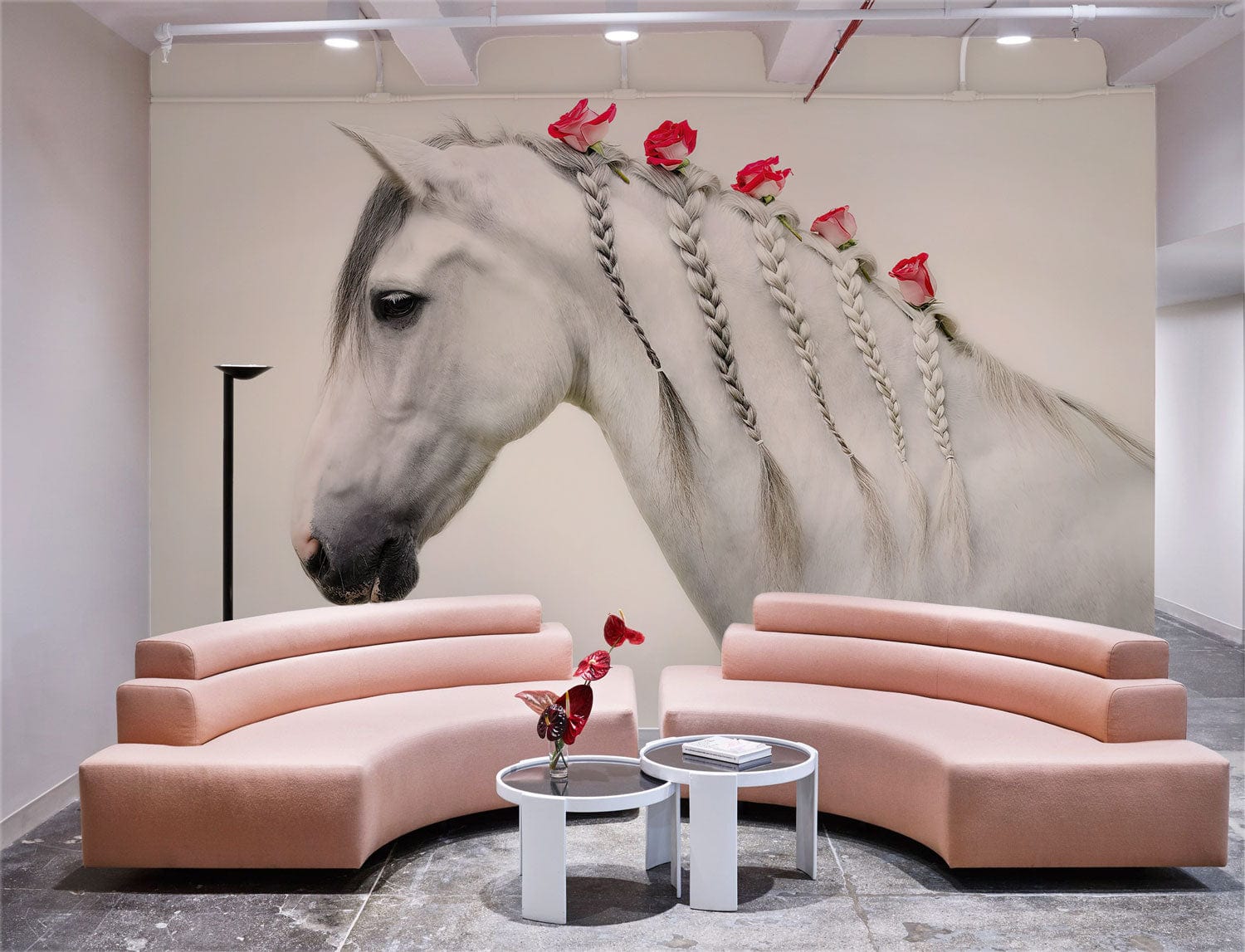 Papier peint mural Cheval et roses - Le meilleur Papier peint panoramique Sur mesure