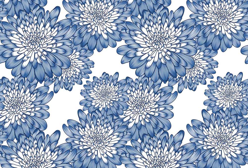 Papier peint mural Chrysanthème Bleu - Le meilleur Papier peint panoramique Sur mesure