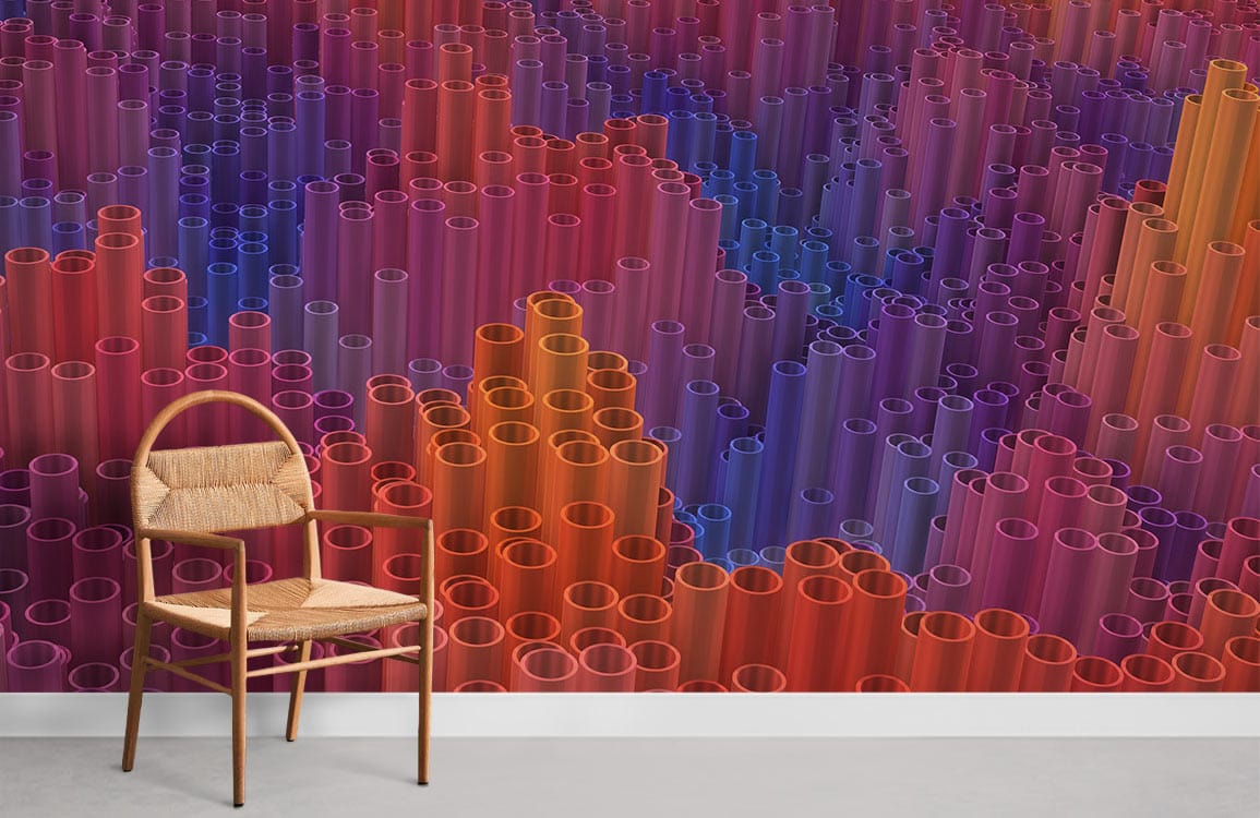 Chaise en bois avec siège tissé, dans le papier peint mural circuits de vie