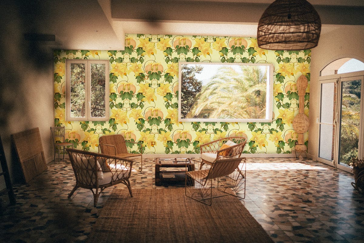 Peint mural Citrouille et Fleurs II avec papier peint mural citrouille dans une chambre lumineuse