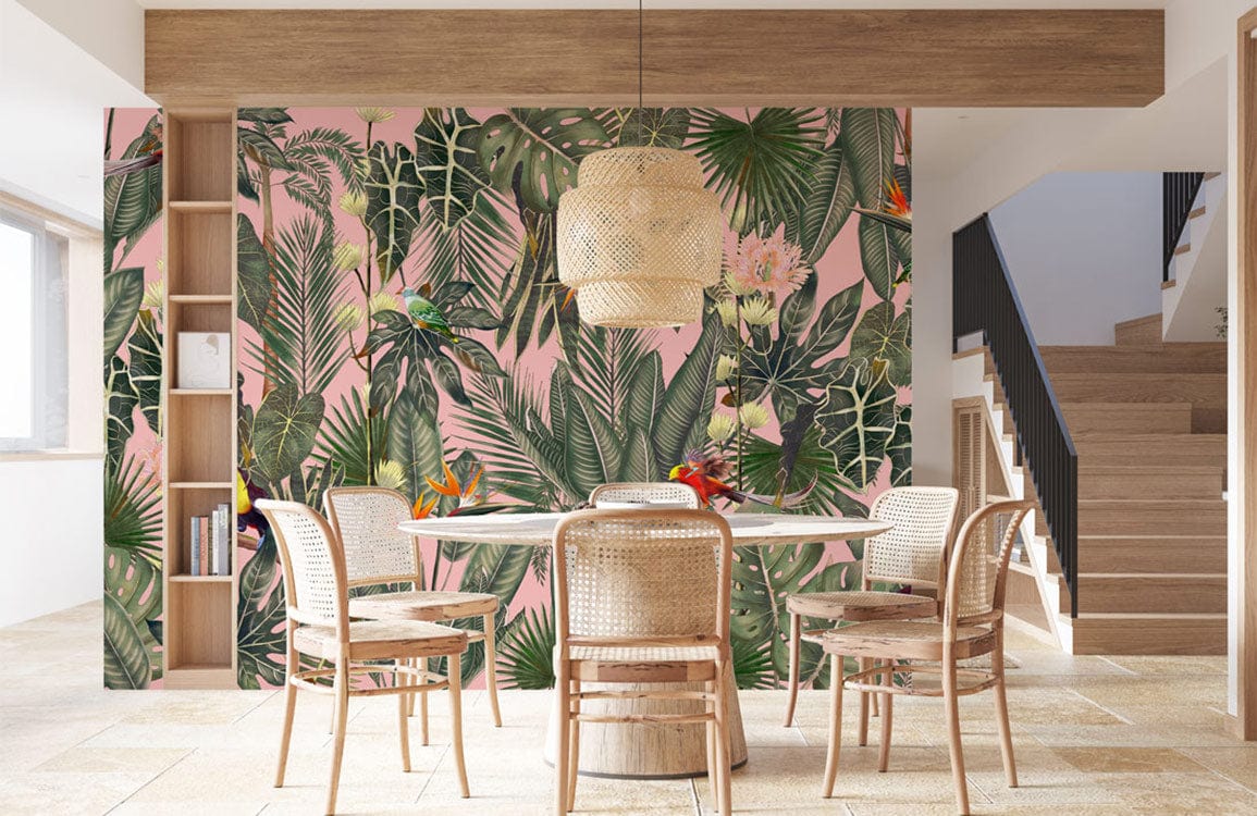 Peinture murale Coin Papier peint mural tropical avec motif botanique pour salle à manger