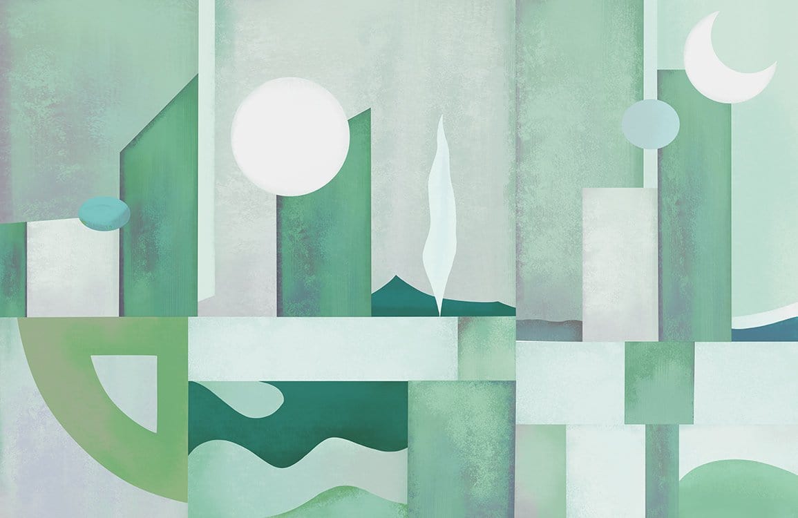 Image de peinture murale géométrique cool en nuances de vert et blanc pour Papier Peint Mural Cool Geometric III