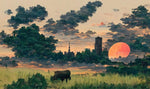 Papier peint mural coucher de soleil au village éclat doré - Vignette | Mr Papier Peint