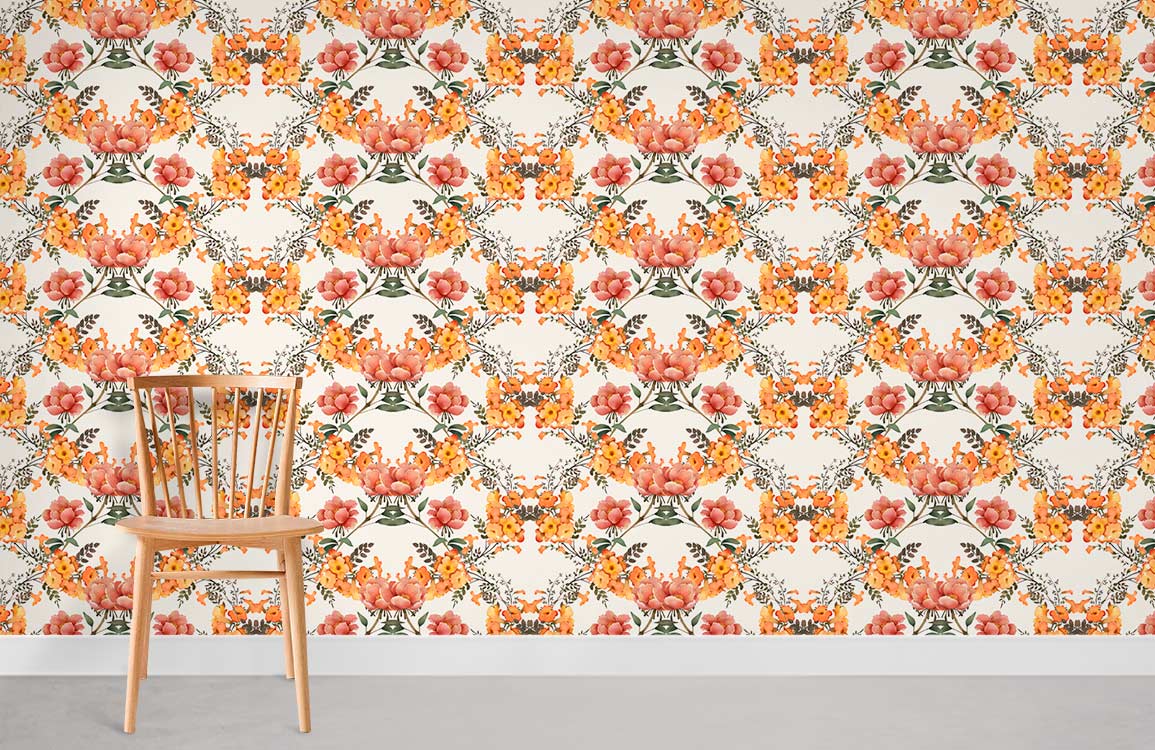 Chaise en bois à lattes pour mural couronne fleurs d’oranger peint mural couronne
