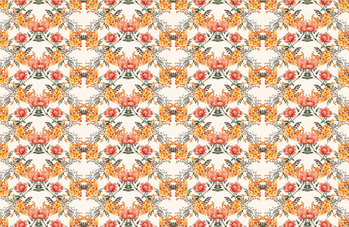 Papier peint mural couronne fleurs d’oranger avec motif floral orange jaune et vert