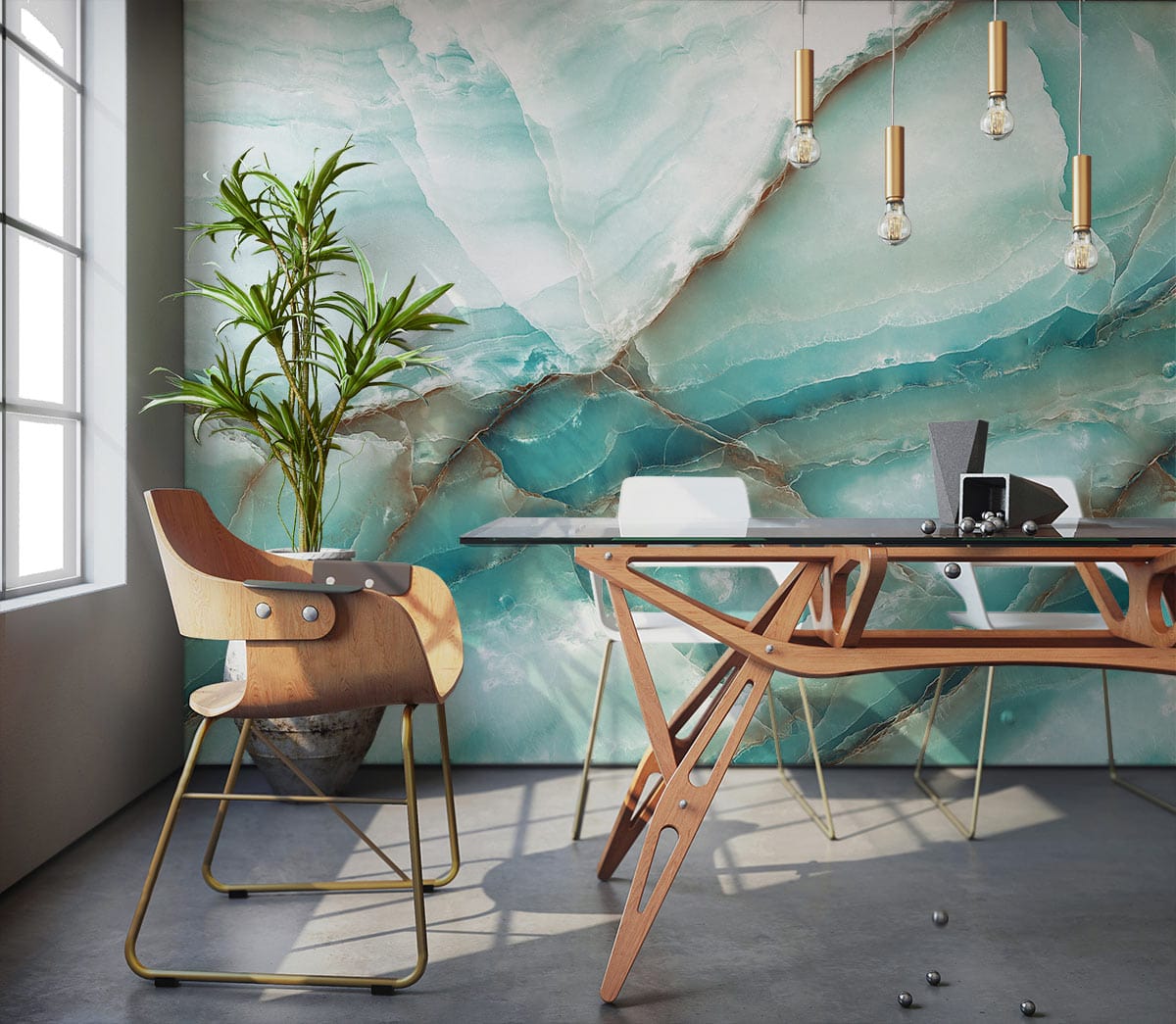 Décor moderne avec mur cristal vert et papier peint mural cristal pour salle à manger