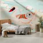 Peint mural cygne et koala rêveur sous un ciel de moutons flottants - Vignette | Mr Papier Peint