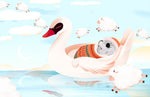 Peint mural cygne et koala rêveur sous un ciel de moutons flottants - Vignette | Mr Papier Peint