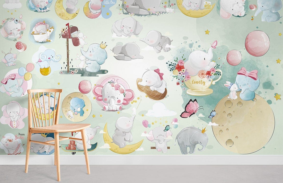 Papier peint mural d’adorables éléphants - Le meilleur Papier peint panoramique Sur mesure