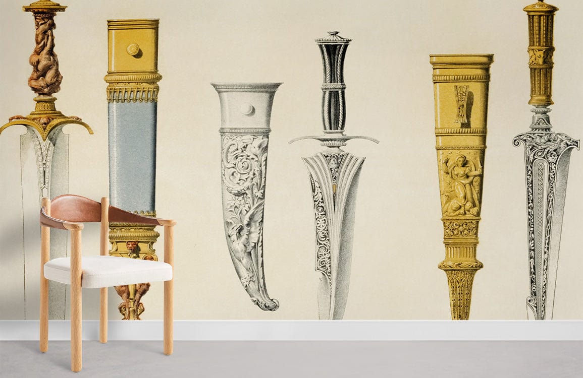 Chaise en bois élégante avec siège en tissu blanc, idéal pour le papier peint mural Dagues