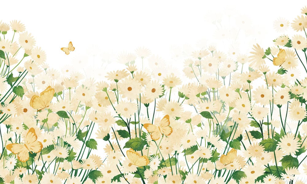 Peint mural Daisy et Butterfly avec champ de daisies blanches et papillons jaunes