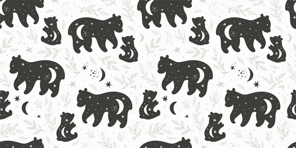 Papier peint mural d’animaux brillants avec ours, lunes, étoiles et éléments botaniques