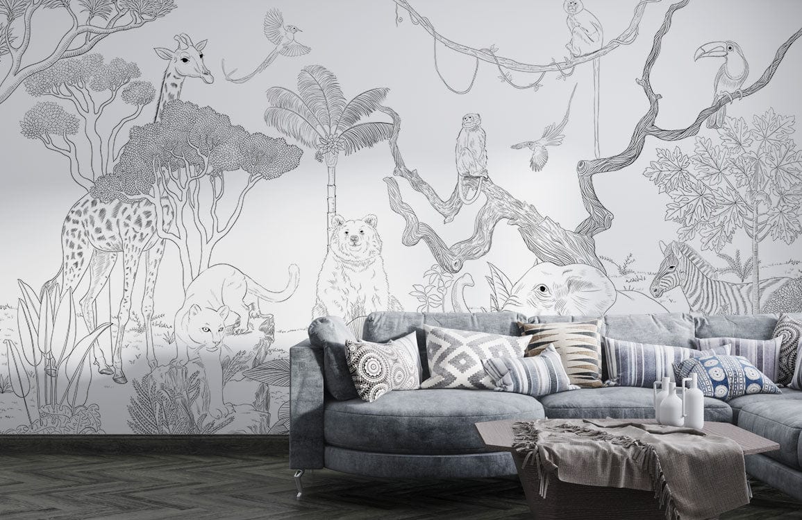 Papier peint mural d’animaux dessinés - Le meilleur Papier peint panoramique Sur mesure