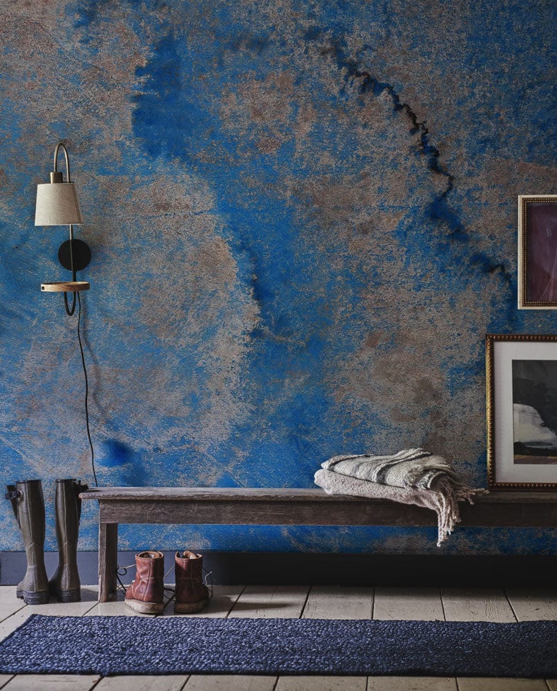 Papier peint mural d’art maritime avec motif abstrait bleu et gris pour décoration intérieure