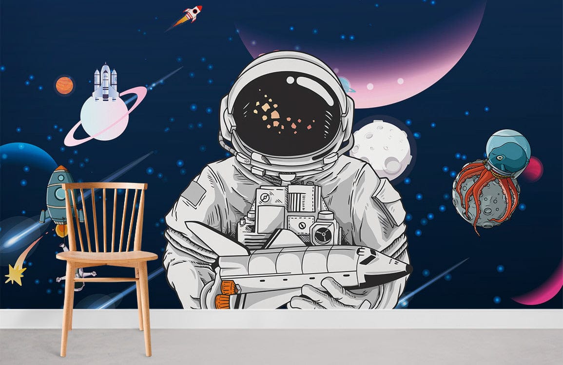 Peint mural d’astronaute avec astronaute et vaisseau spatial pour décoration murale