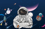 Mural d’astronaute Évasion cosmique en papier peint mural - Vignette | Mr Papier Peint